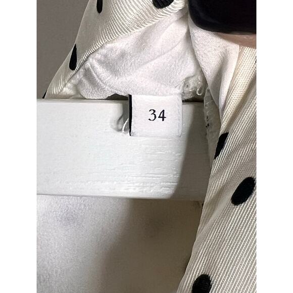 Sandro Puffed Sleeve Ruffled Polka Dot Twill Mini Dress White/Black 34 US XS - Picture 7 of 13